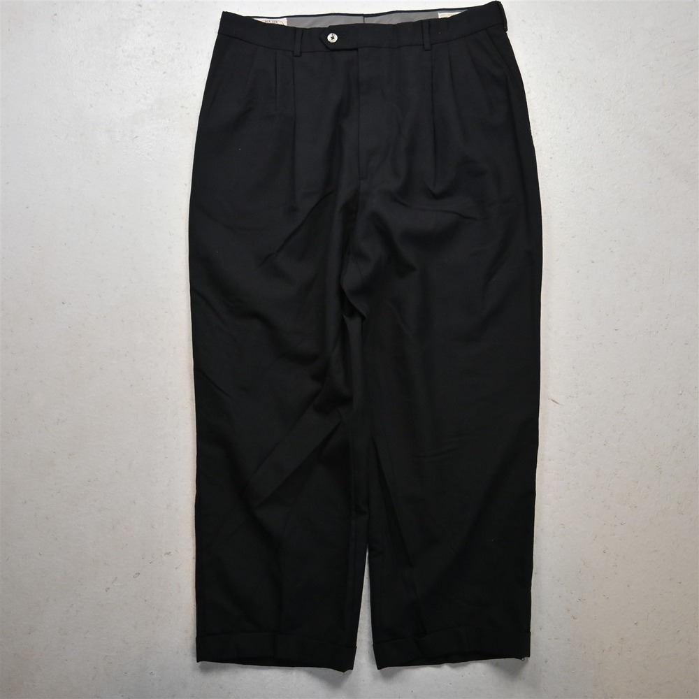 Vtg USA Made Majer 33x28 Black 100% Wool Pleated Cuffed Baggy Dress Mens Pants
